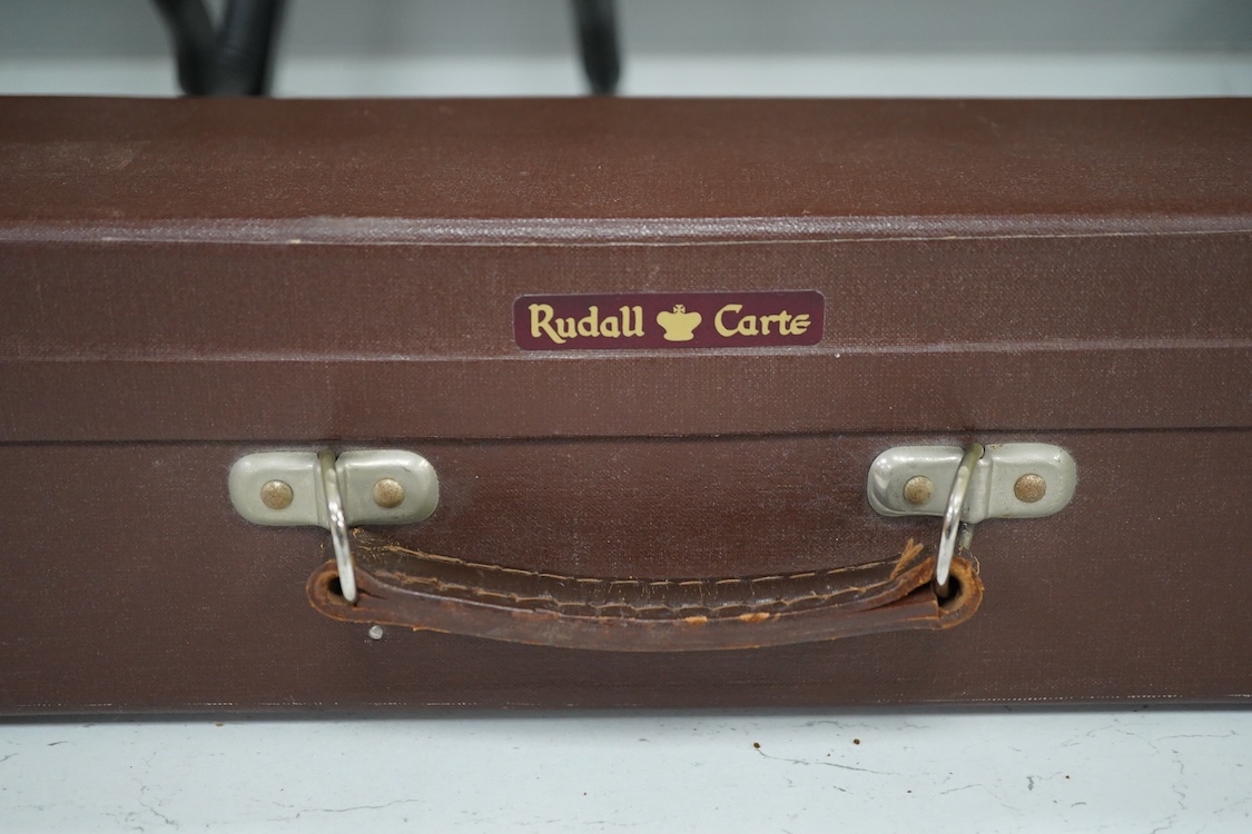 A cased Sonora soprano saxophone in a Rudall Carte branded case